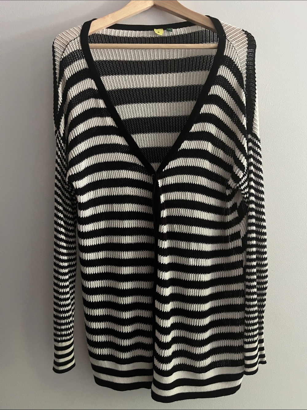 FARM RIO black and white striped cardigan, crochet knit tunic